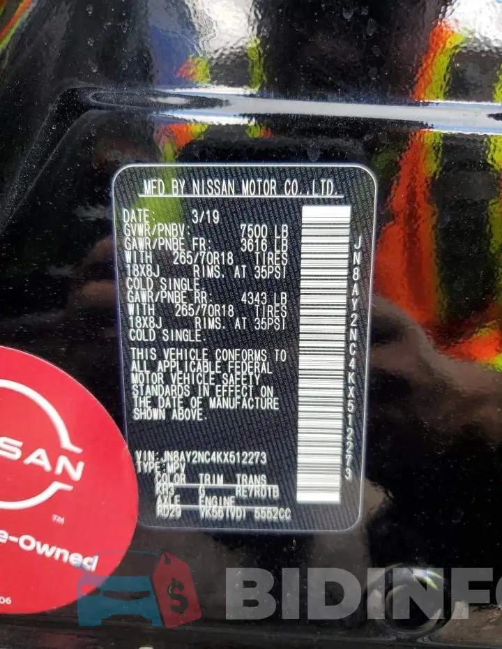 JN8AY2NC4KX512273 Photo# 12