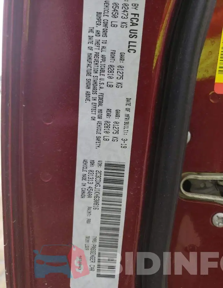 2C3CDXGJ1KH630816 Photo# 12