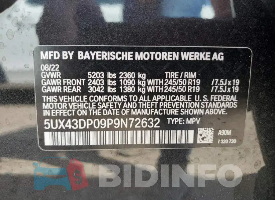 5UX43DP09P9N72632 Photo# 13