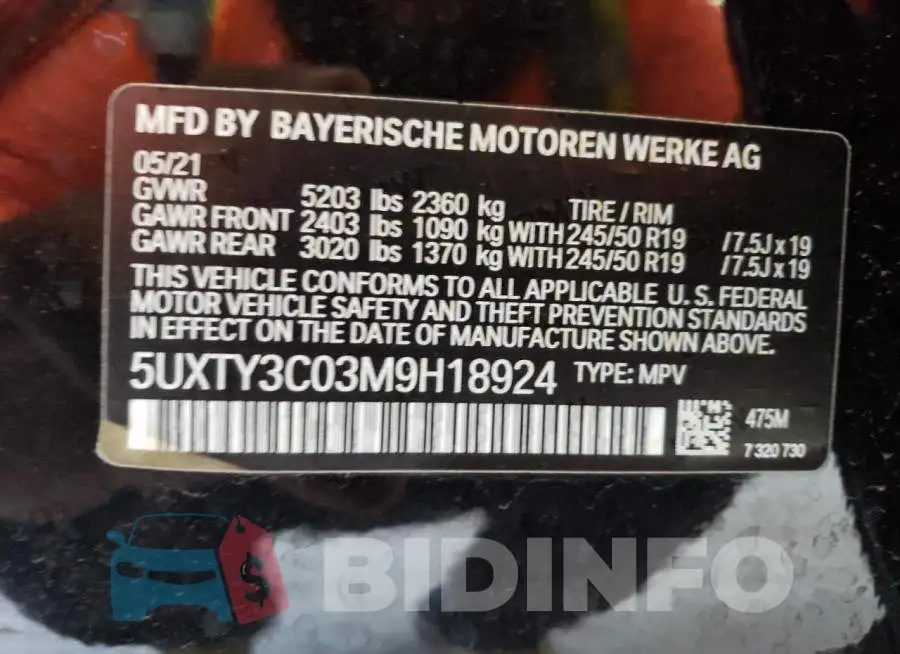 5UXTY3C03M9H18924 Photo# 13