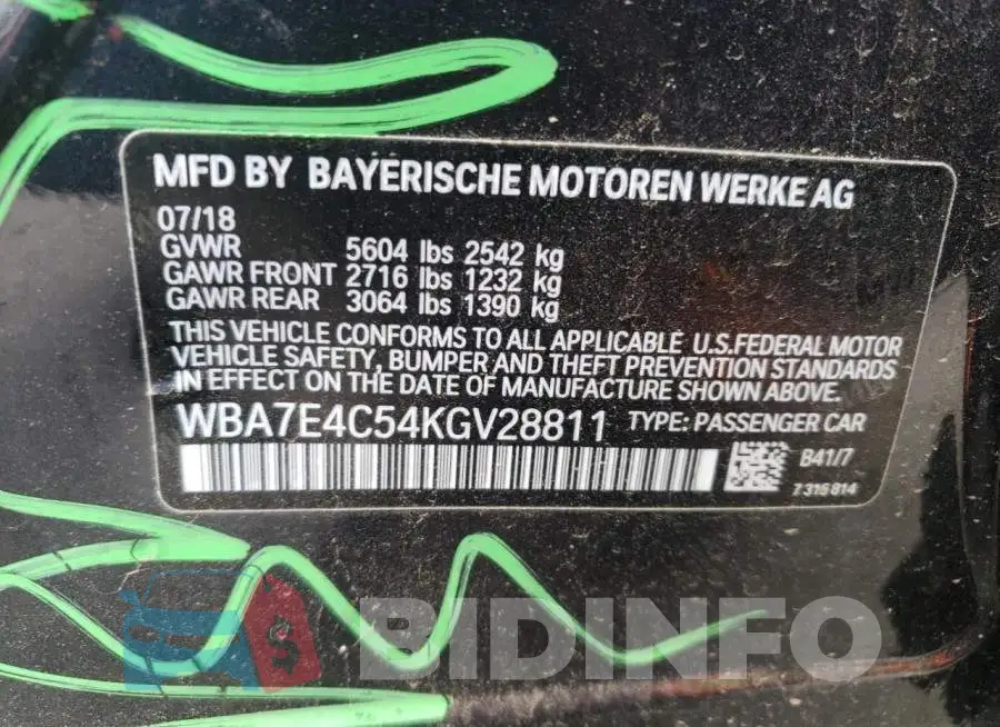 WBA7E4C54KGV28811 Photo# 13