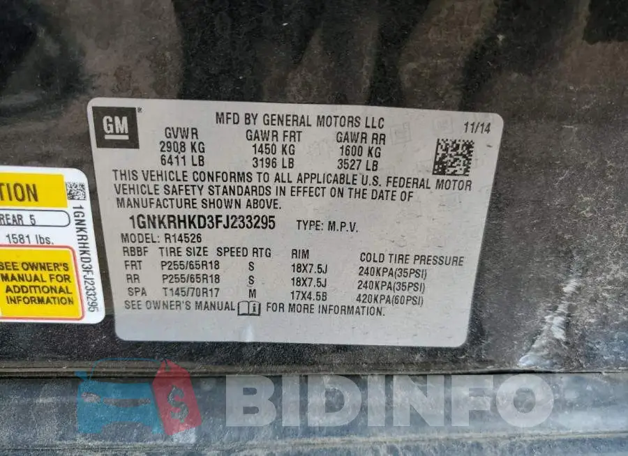 1GNKRHKD3FJ233295 Photo# 12