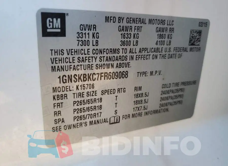 1GNSKBKC7FR609068 Photo# 13