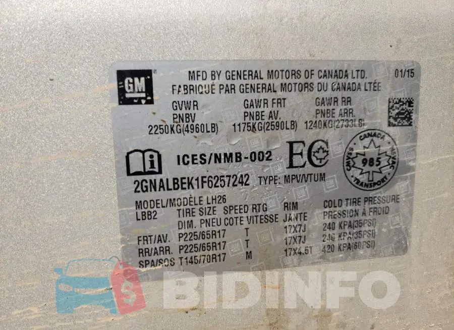 2GNALBEK1F6257242 Photo# 13