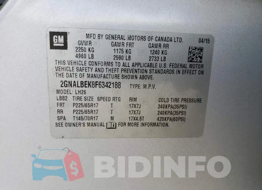 2GNALBEK8F6342188 Photo# 12