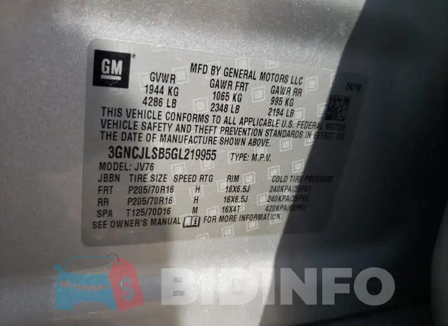 3GNCJLSB5GL219955 Photo# 13