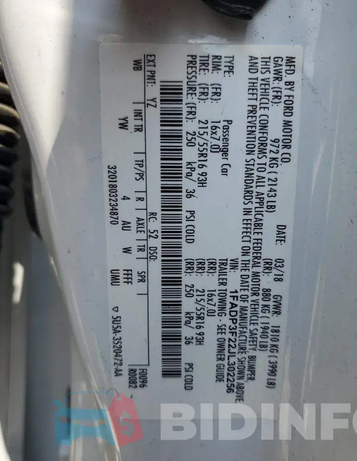 1FADP3F22JL302256 Photo# 12