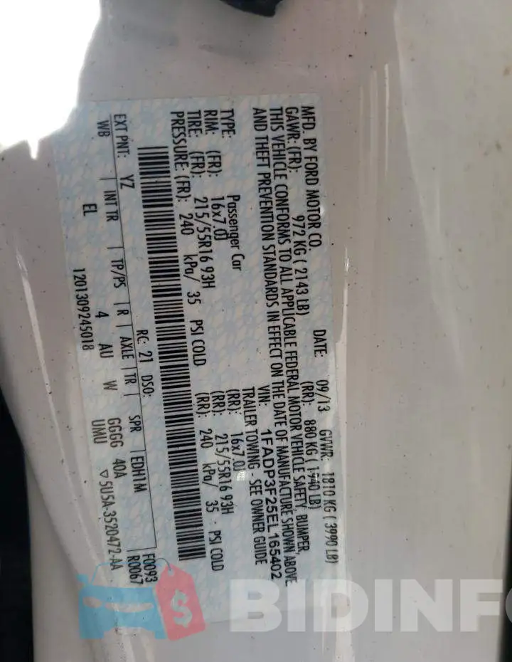 1FADP3F25EL165402 Photo# 12