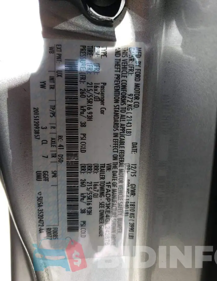 1FADP3KE4GL242876 Photo# 12