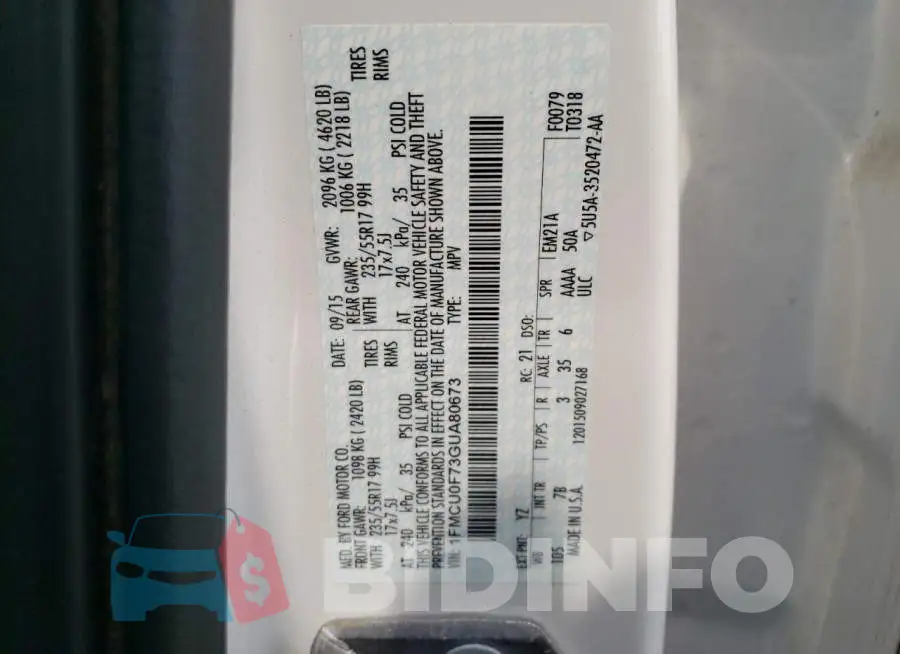 1FMCU0F73GUA80673 Photo# 14
