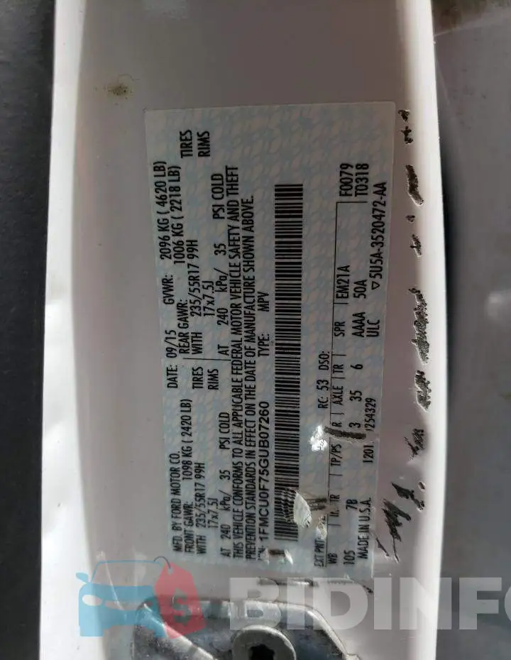 1FMCU0F75GUB07260 Photo# 13