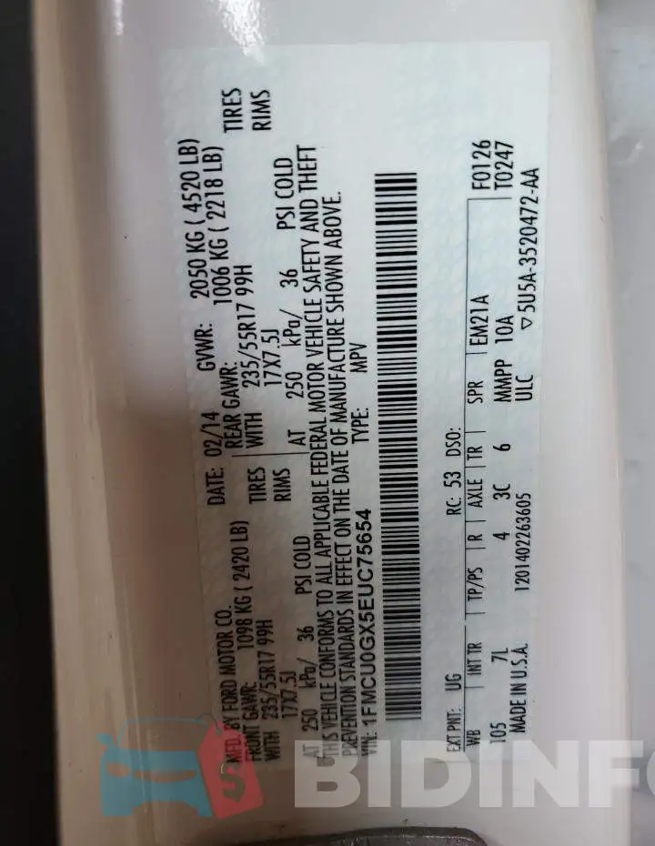 1FMCU0GX5EUC75654 Photo# 13