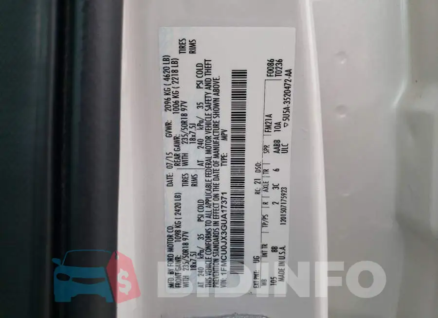 1FMCU0JX3GUA17371 Photo# 13