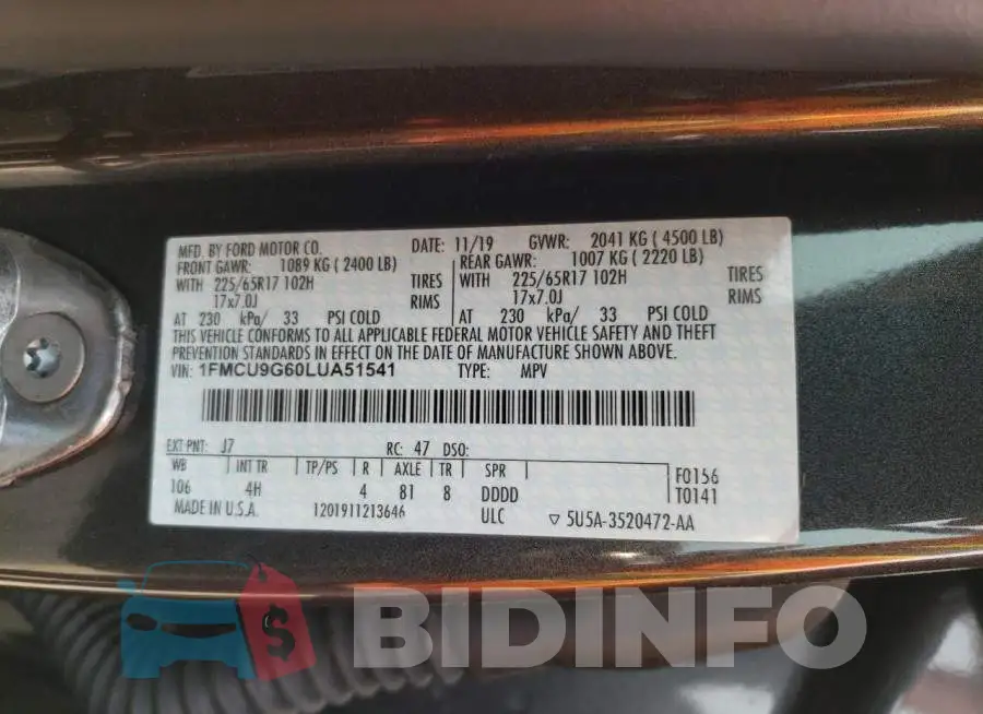 1FMCU9G60LUA51541 Photo# 13
