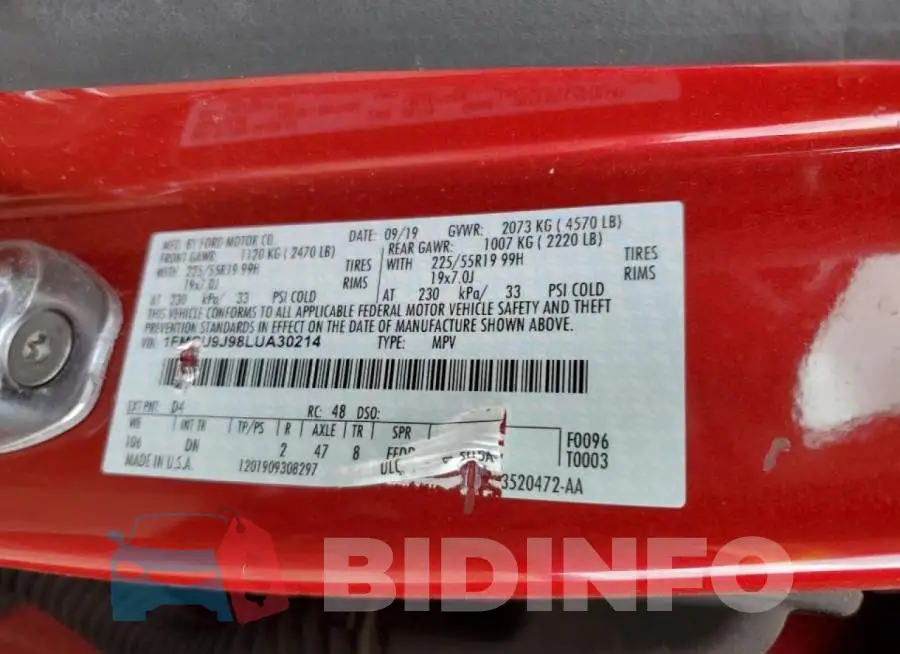 1FMCU9J98LUA30214 Photo# 13
