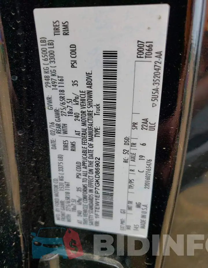 1FTEW1EP7GKD86902 Photo# 12