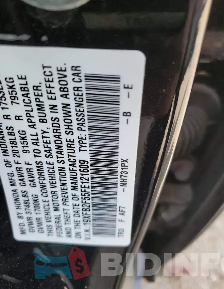 19XFB2F55FE121609 Photo# 12