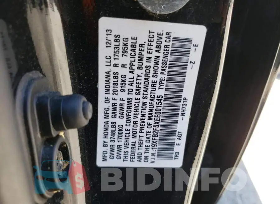 19XFB2F5XEE001545 Photo# 12