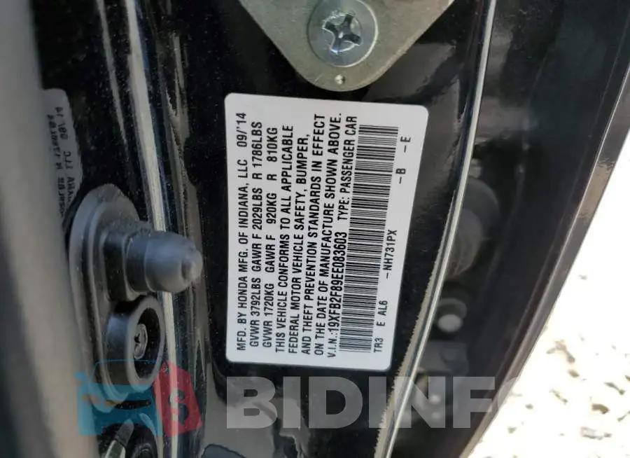 19XFB2F89EE083603 Photo# 12