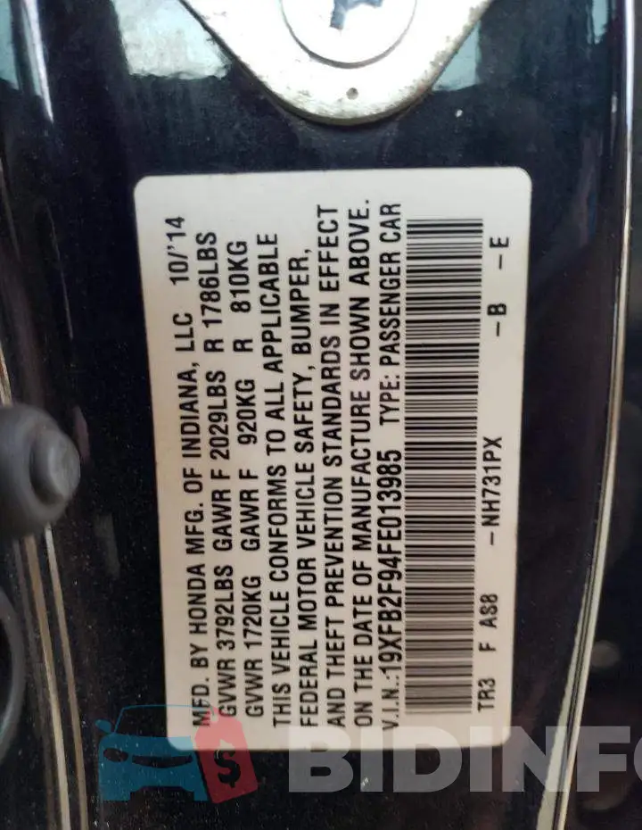 19XFB2F94FE013985 Photo# 12