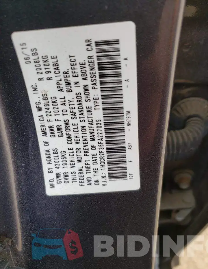 1HGCR2F36FA227035 Photo# 12