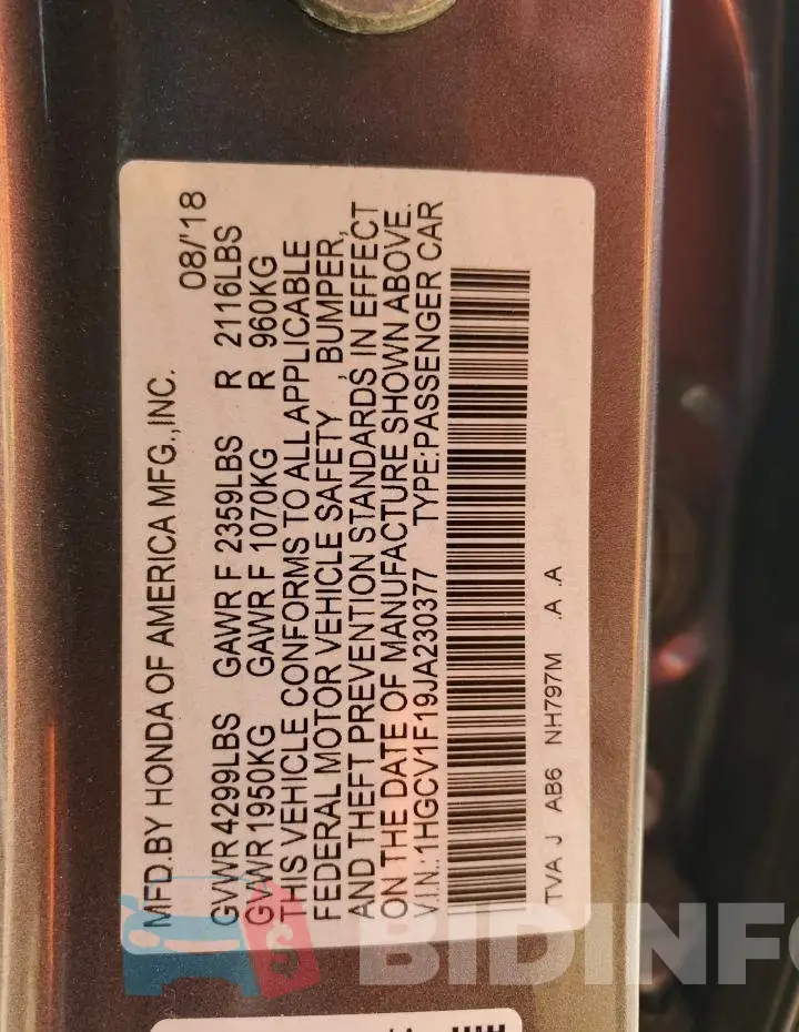 1HGCV1F19JA230377 Photo# 12