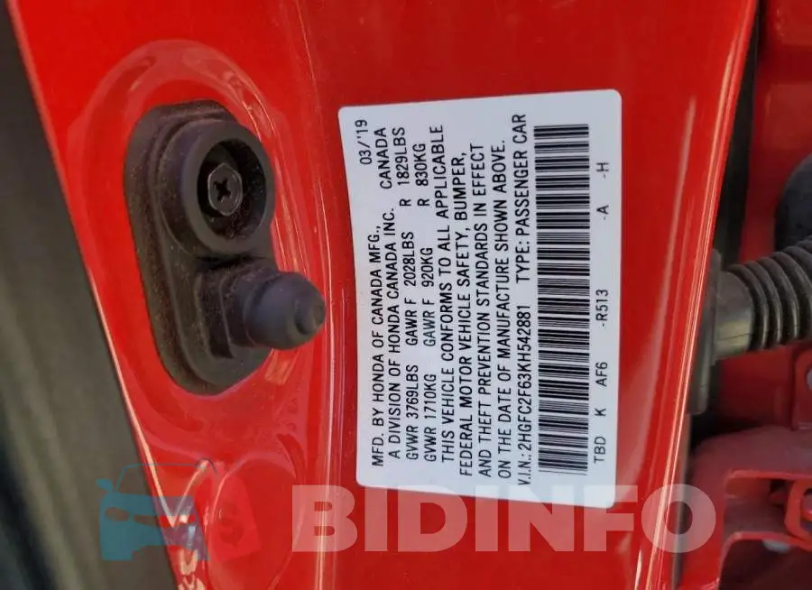 2HGFC2F63KH542881 Photo# 13