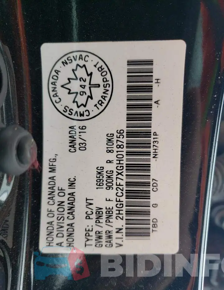 2HGFC2F7XGH018756 Photo# 13