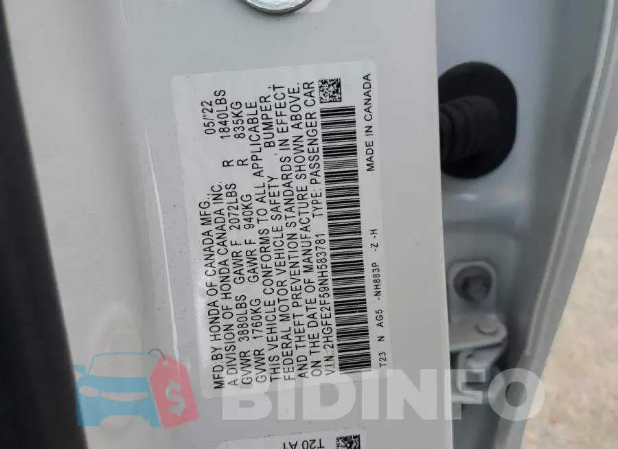 2HGFE2F59NH583781 Photo# 13