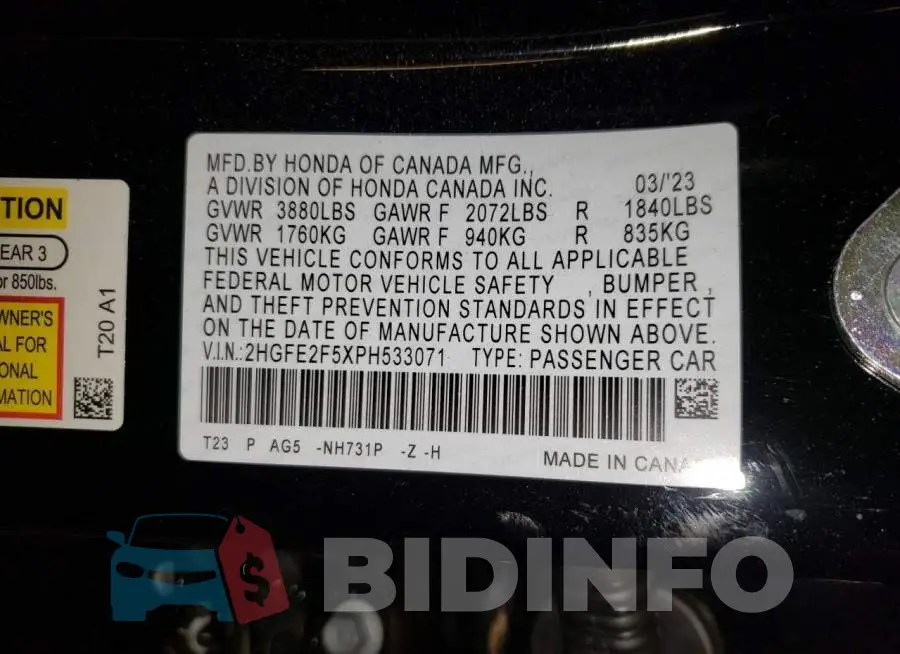 2HGFE2F5XPH533071 Photo# 12