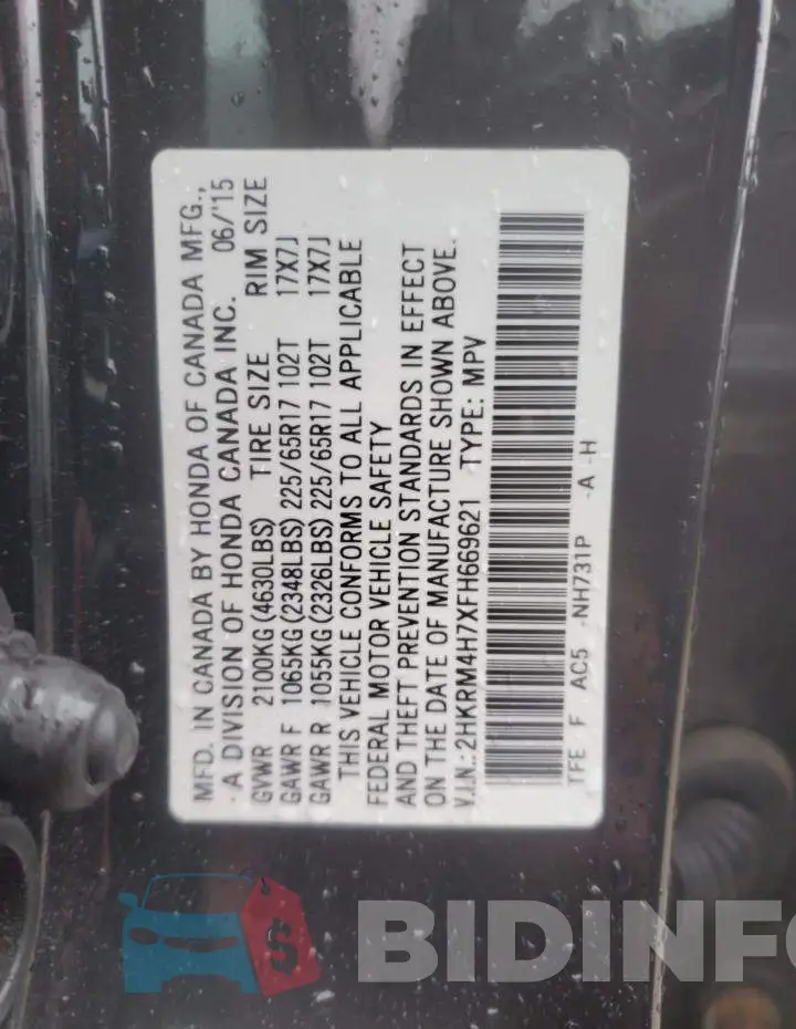 2HKRM4H7XFH669621 Photo# 12