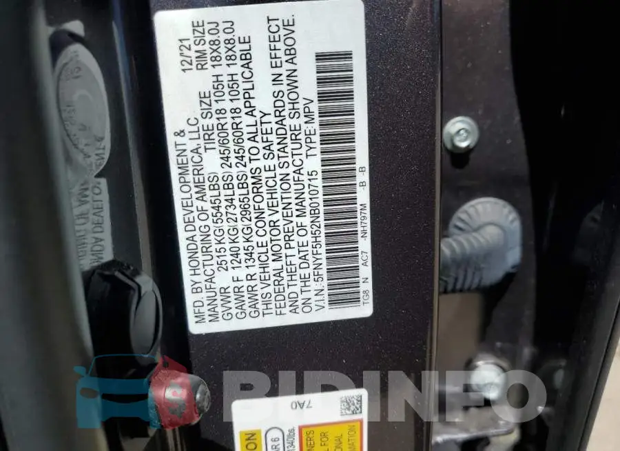 5FNYF5H52NB010715 Photo# 13