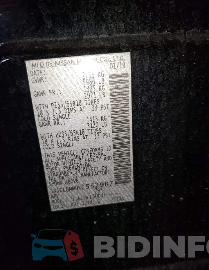 5N1DL0MM0KC552987 Photo# 13