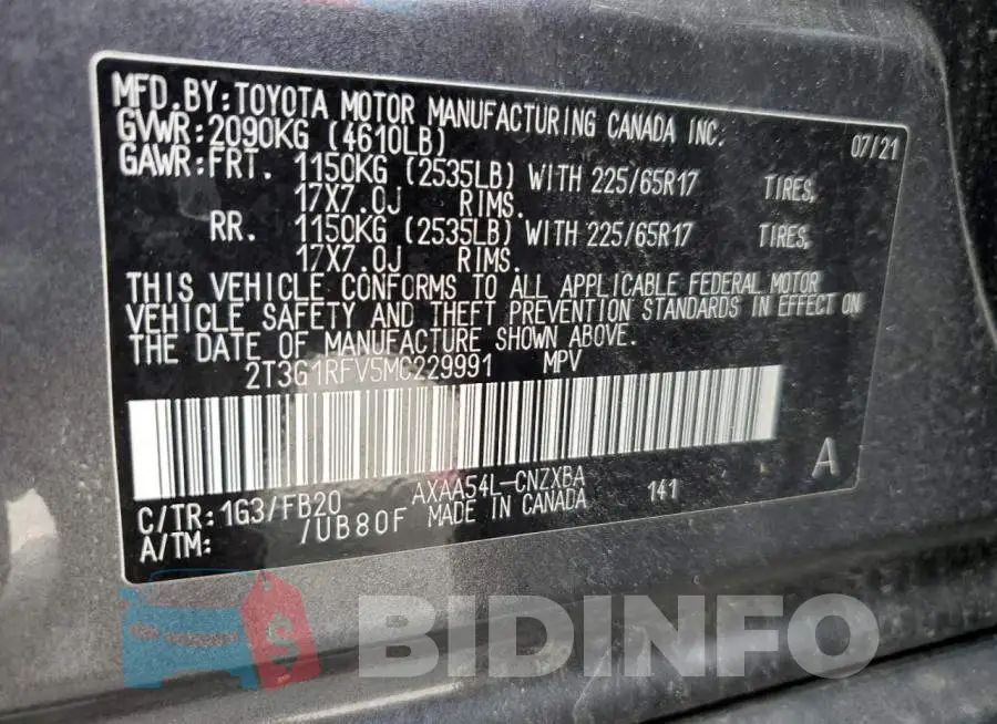 2T3G1RFV5MC229991 Photo# 13