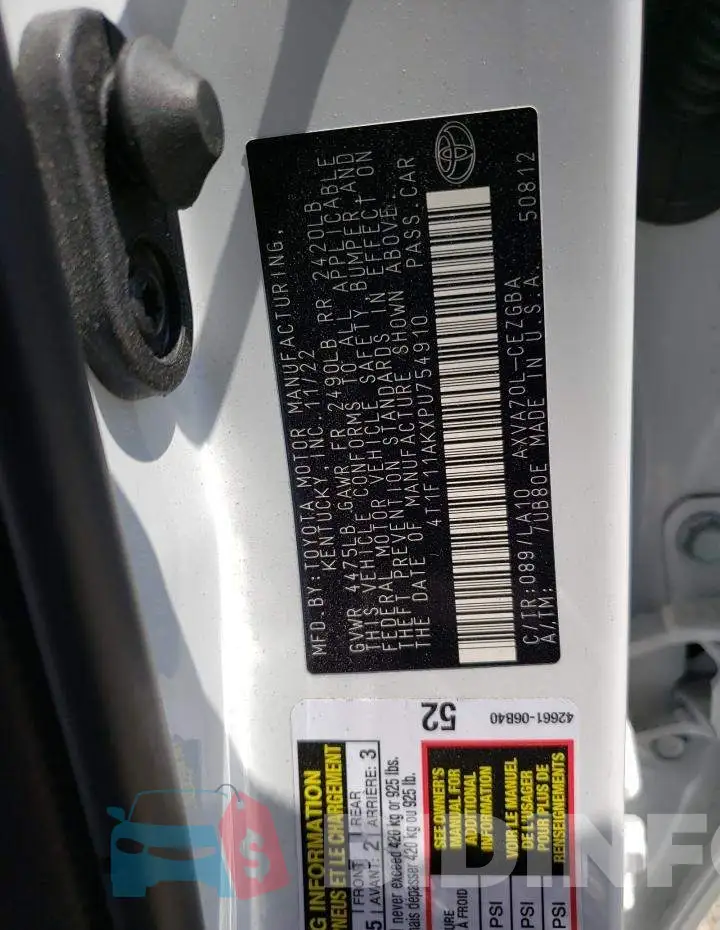 4T1F11AKXPU754910 Photo# 12