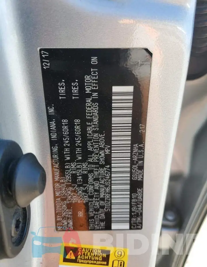 5TDZZRFH6JS246774 Photo# 13