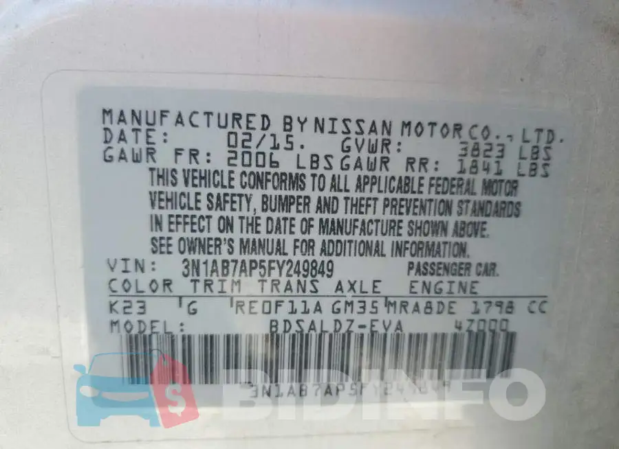 3N1AB7AP5FY249849 Photo# 12