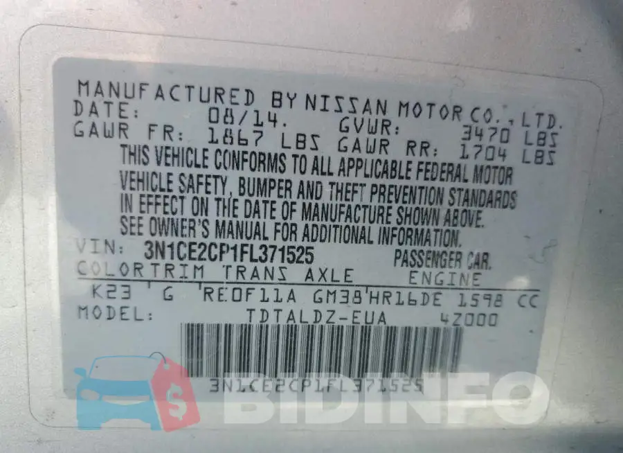 3N1CE2CP1FL371525 Photo# 13