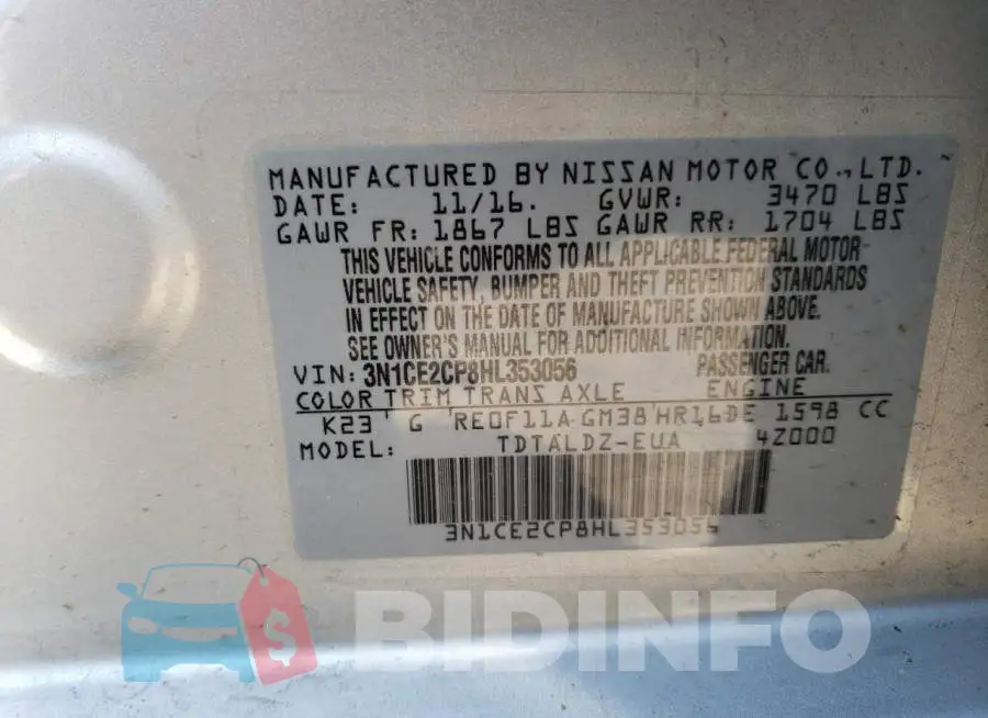 3N1CE2CP8HL353056 Photo# 12