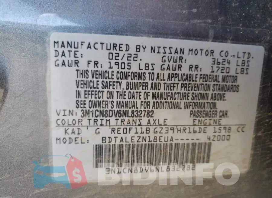 3N1CN8DV6NL832782 Photo# 12