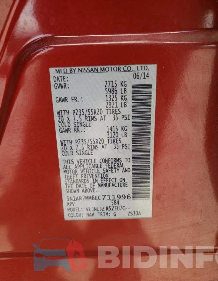 5N1AR2MM6EC711996 Photo# 13