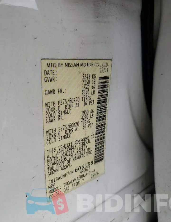 5N1BA0NF7FN605188 Photo# 12