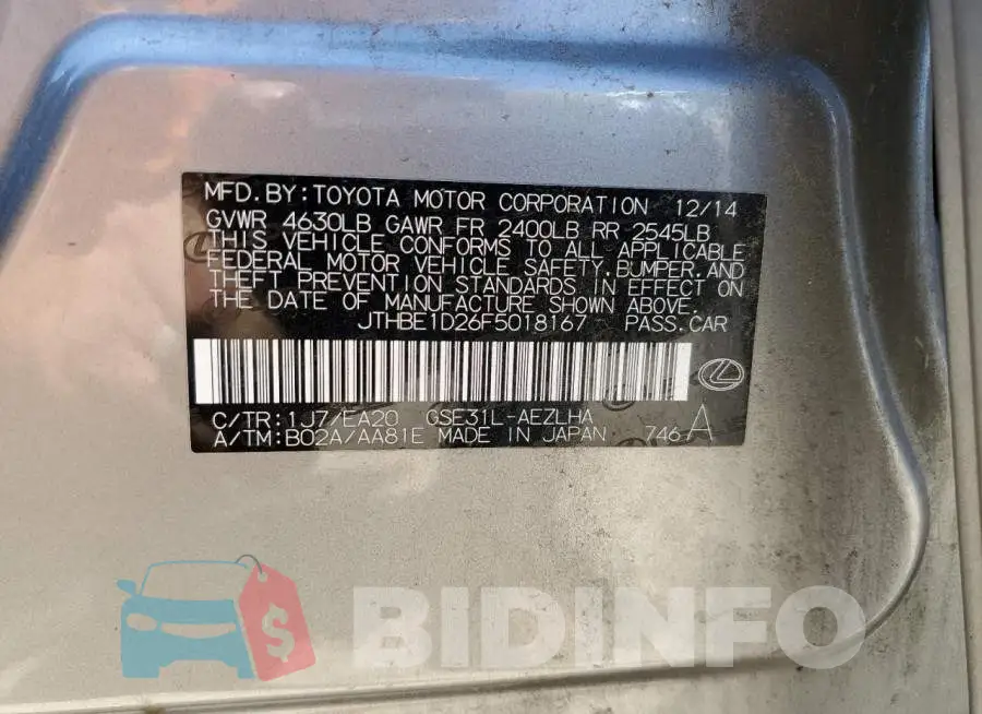 JTHBE1D26F5018167 Photo# 12