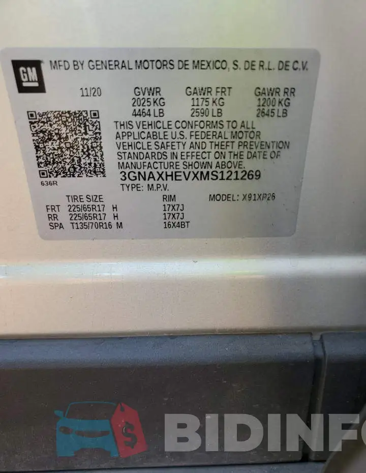 3GNAXHEVXMS121269 Photo# 12