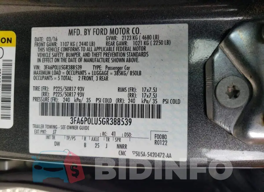 3FA6P0LU5GR388539 Photo# 12
