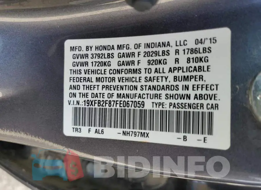19XFB2F87FE067059 Photo# 12