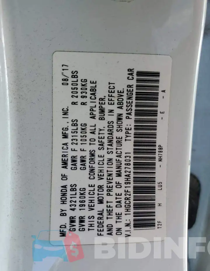 1HGCR2F19HA278031 Photo# 13