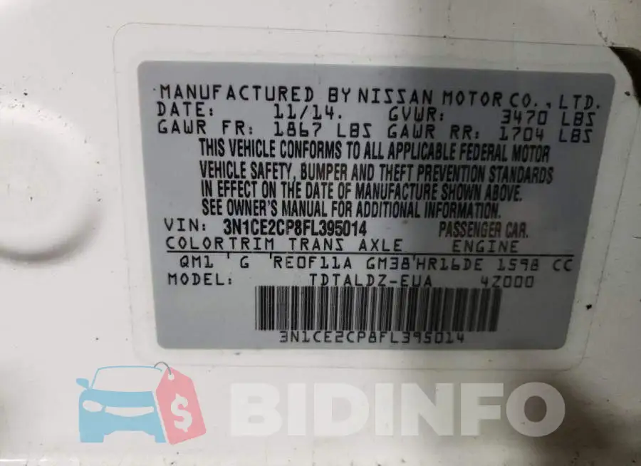 3N1CE2CP8FL395014 Photo# 12