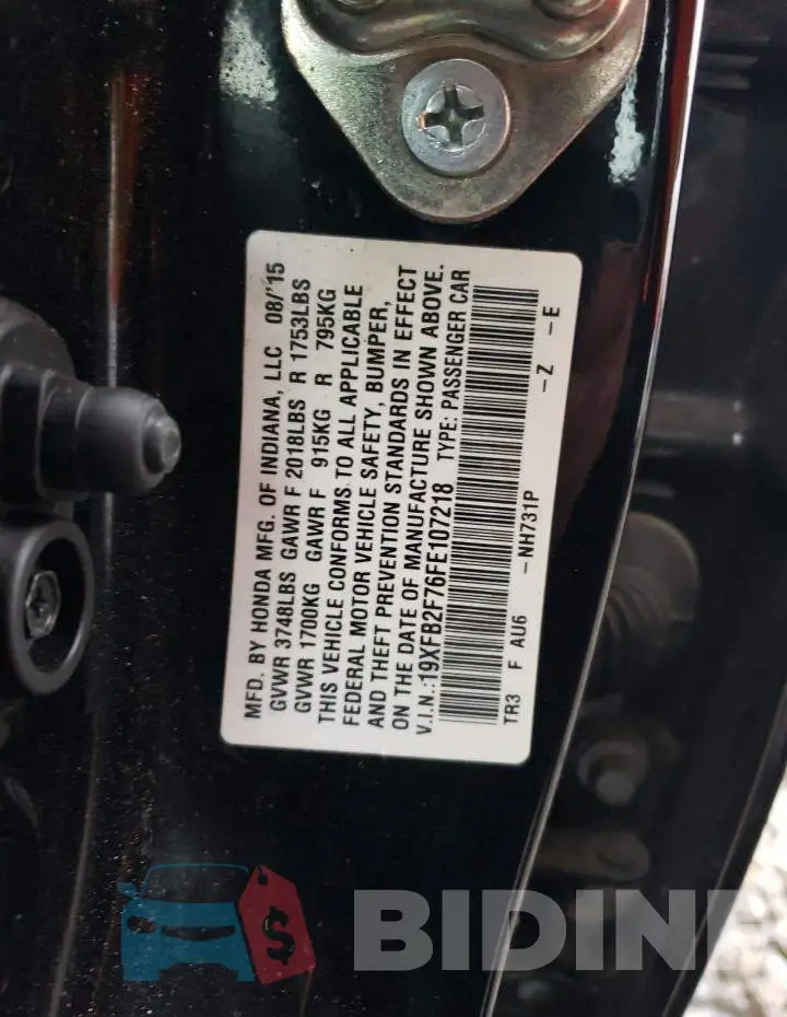 19XFB2F76FE107218 Photo# 12