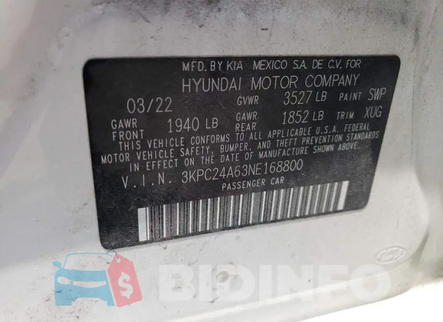 3KPC24A63NE168800 Photo# 12